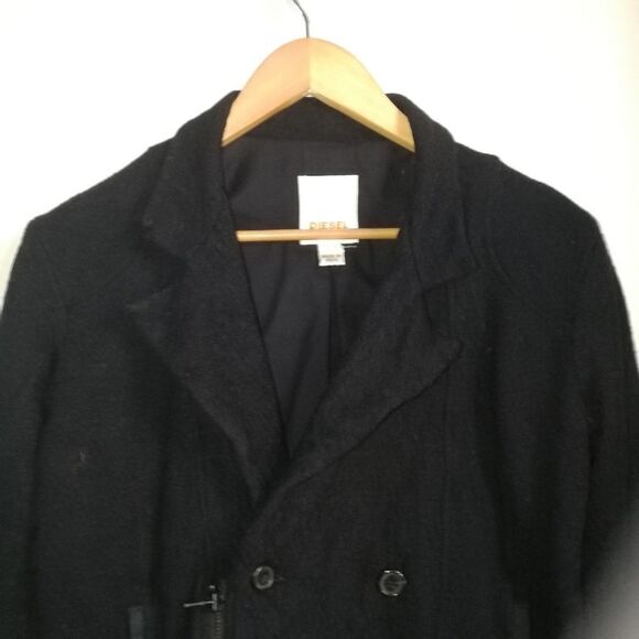 DIESEL Winter Classic Black Boiled Wool Double Breasted Coat / Blazer Size Small - Picture 10 of 16
